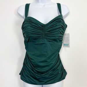 Coco Reef Tankini Top Womens Size 38D Green Ruched Back Tie NWT